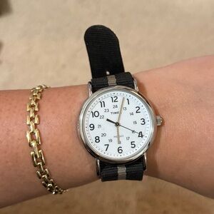 Timex Silver and Black Watch with White Dial